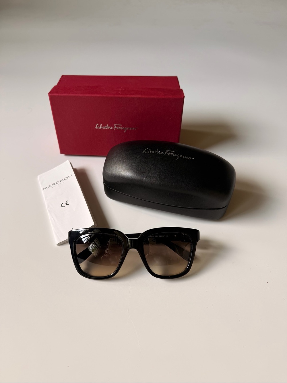 Salvatore Ferragamo Black Cat-Eye Sunglasses with Brown Gradient Lenses